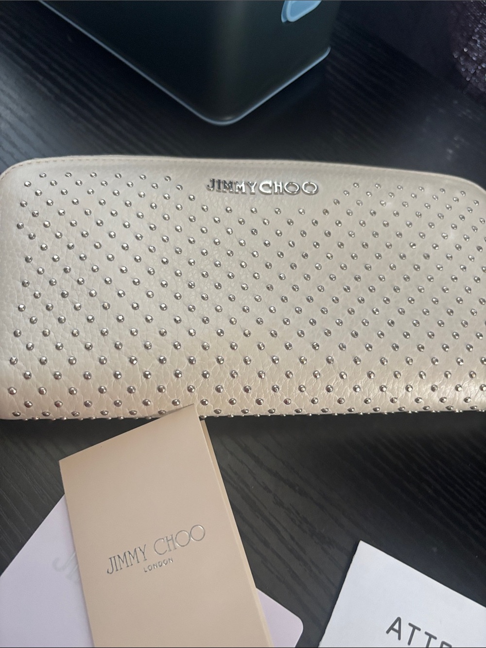 Jimmy Choo Beige Studded Zip Wallet in Metallic Accents with COA - Picture 13 of 15